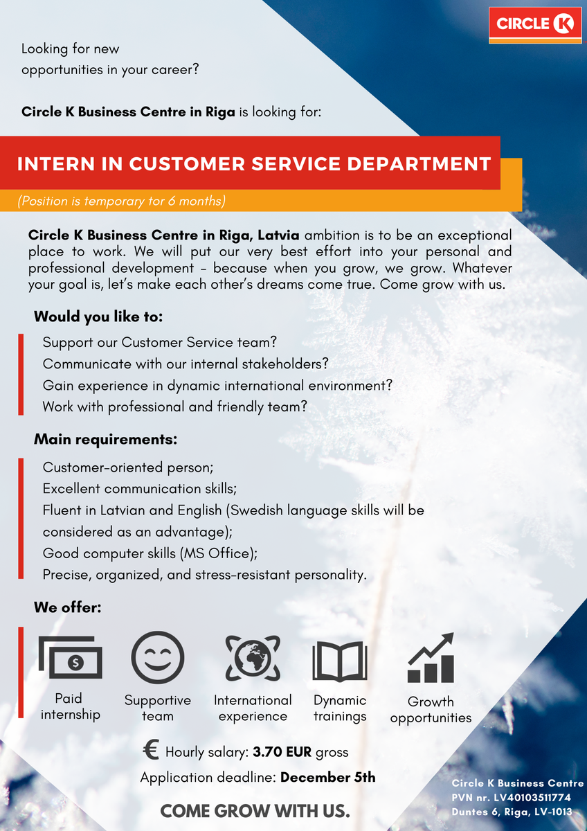 Intern in Customer Service Department